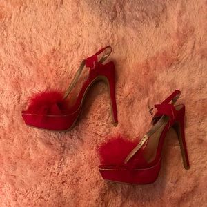 Red fur high heels